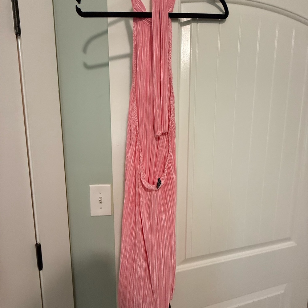 Pink Pleated Halter Dress